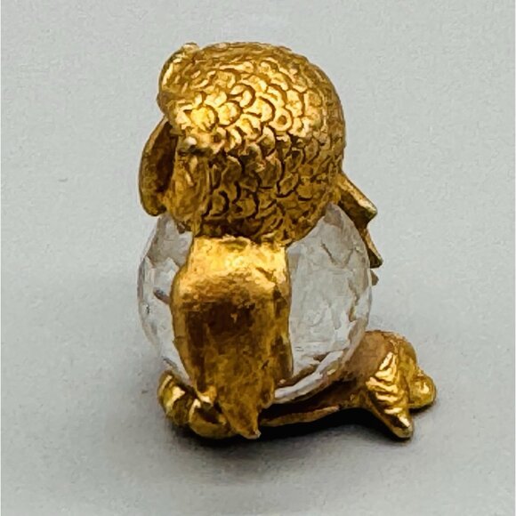 Miniature Crystal Gold Toned Owl Figurine Fireball 1.25 inch - Picture 3 of 6